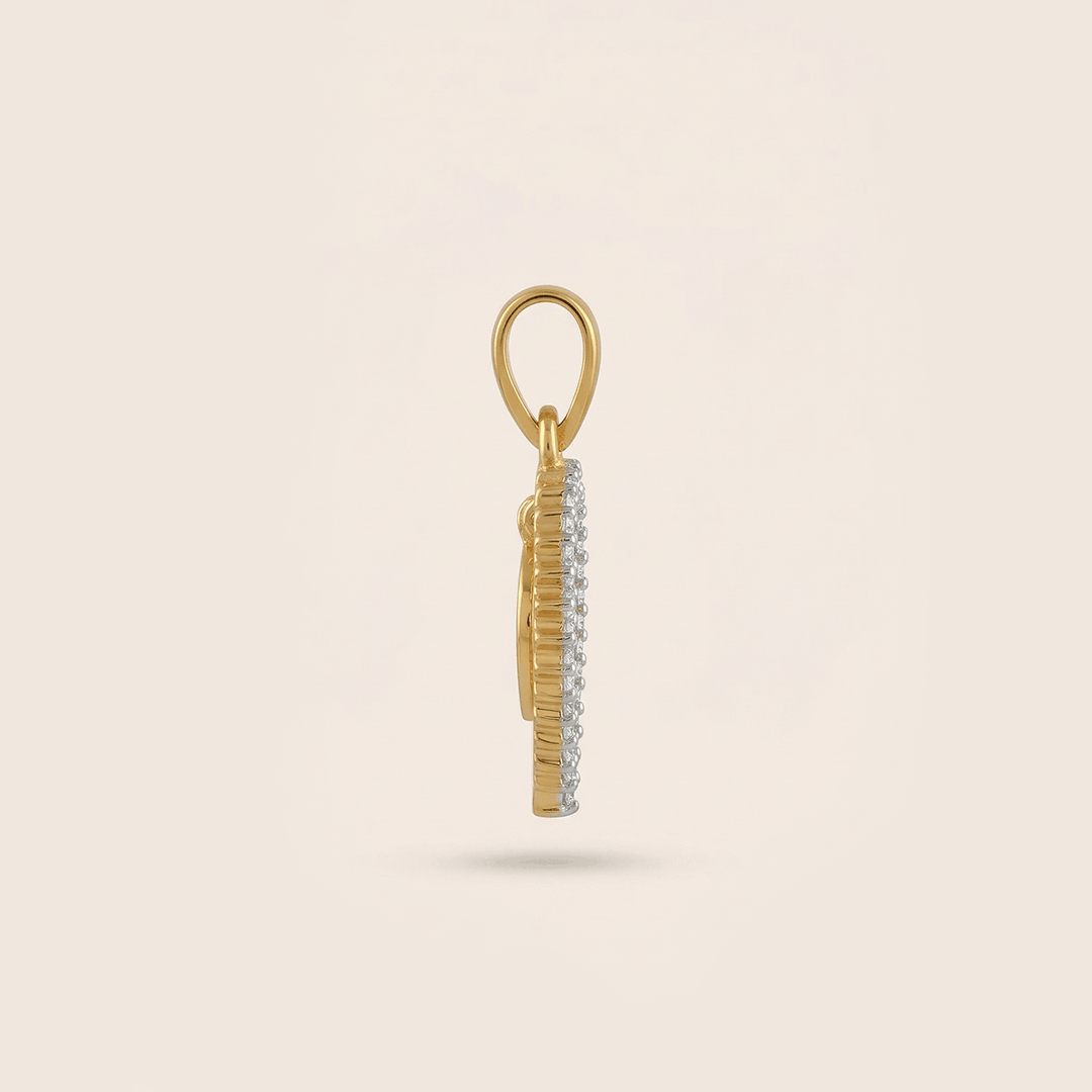 Sacred Om Leaf Diamond Pendant in 18K Yellow Gold