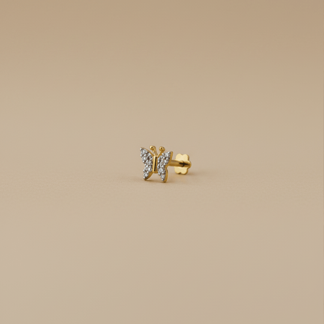 Sparkling Diamond Butterfly Nose Pin in 18K Yellow Gold