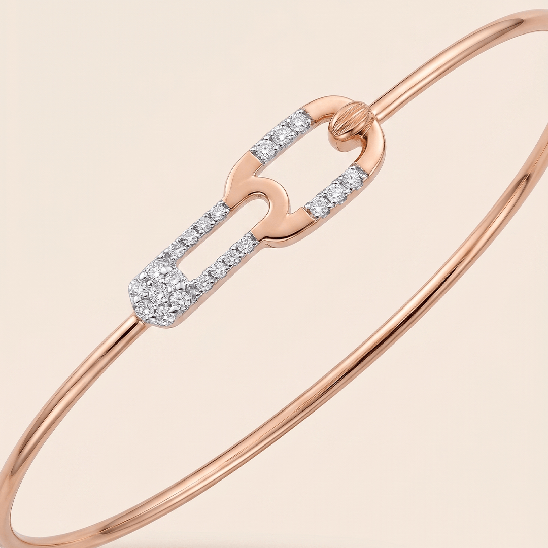 Chic Diamond Safety Pin Motif Openable Bangle in 18K Rose Gold