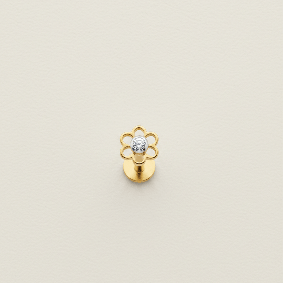 Dainty Open Petal Diamond Floral Nose Pin in 18K Yellow Gold