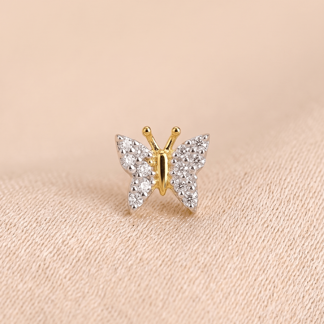 Sparkling Diamond Butterfly Nose Pin in 18K Yellow Gold