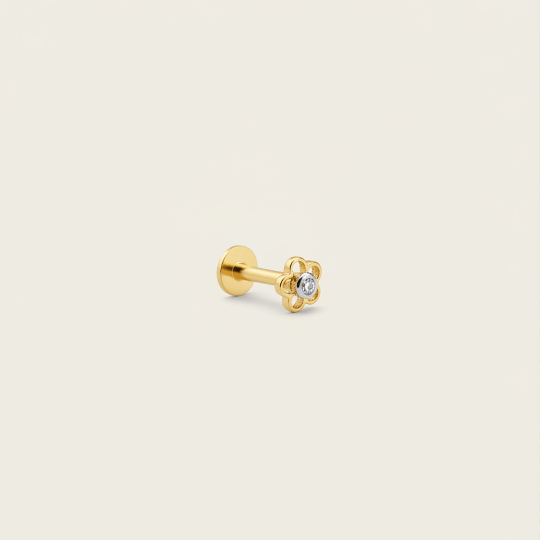 Dainty Open Petal Diamond Floral Nose Pin in 18K Yellow Gold