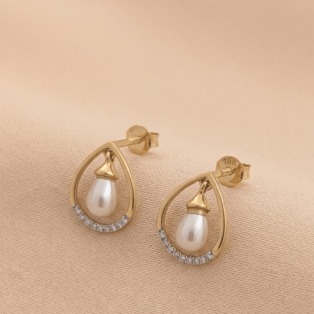 Luminous Teardrop Semi-Precious & Diamond Stud Earrings in 18K Yellow Gold