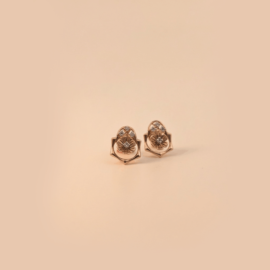 Blossoming Hexagon 18K Rose Gold Diamond Stud Earrings