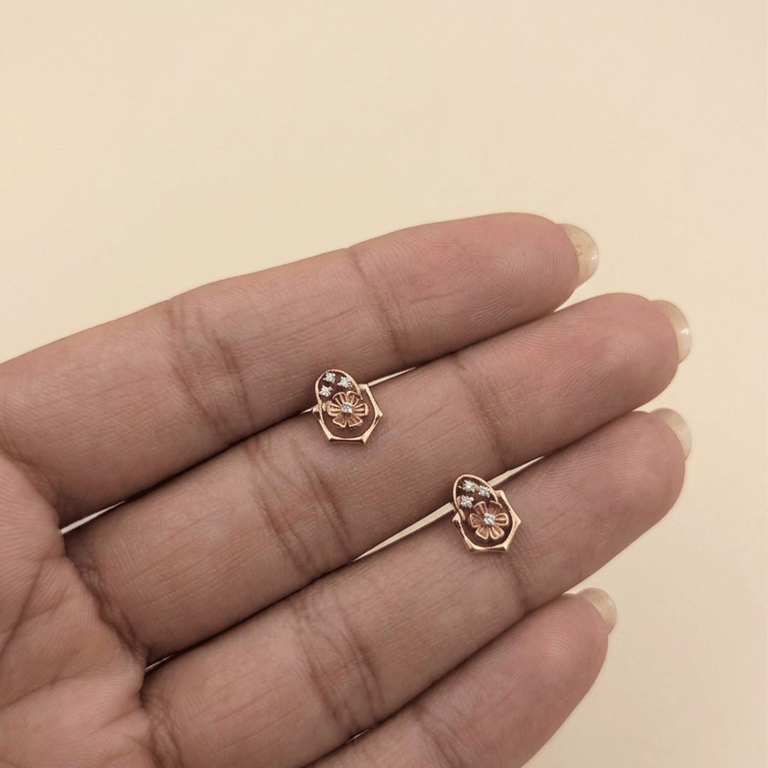 Blossoming Hexagon 18K Rose Gold Diamond Stud Earrings