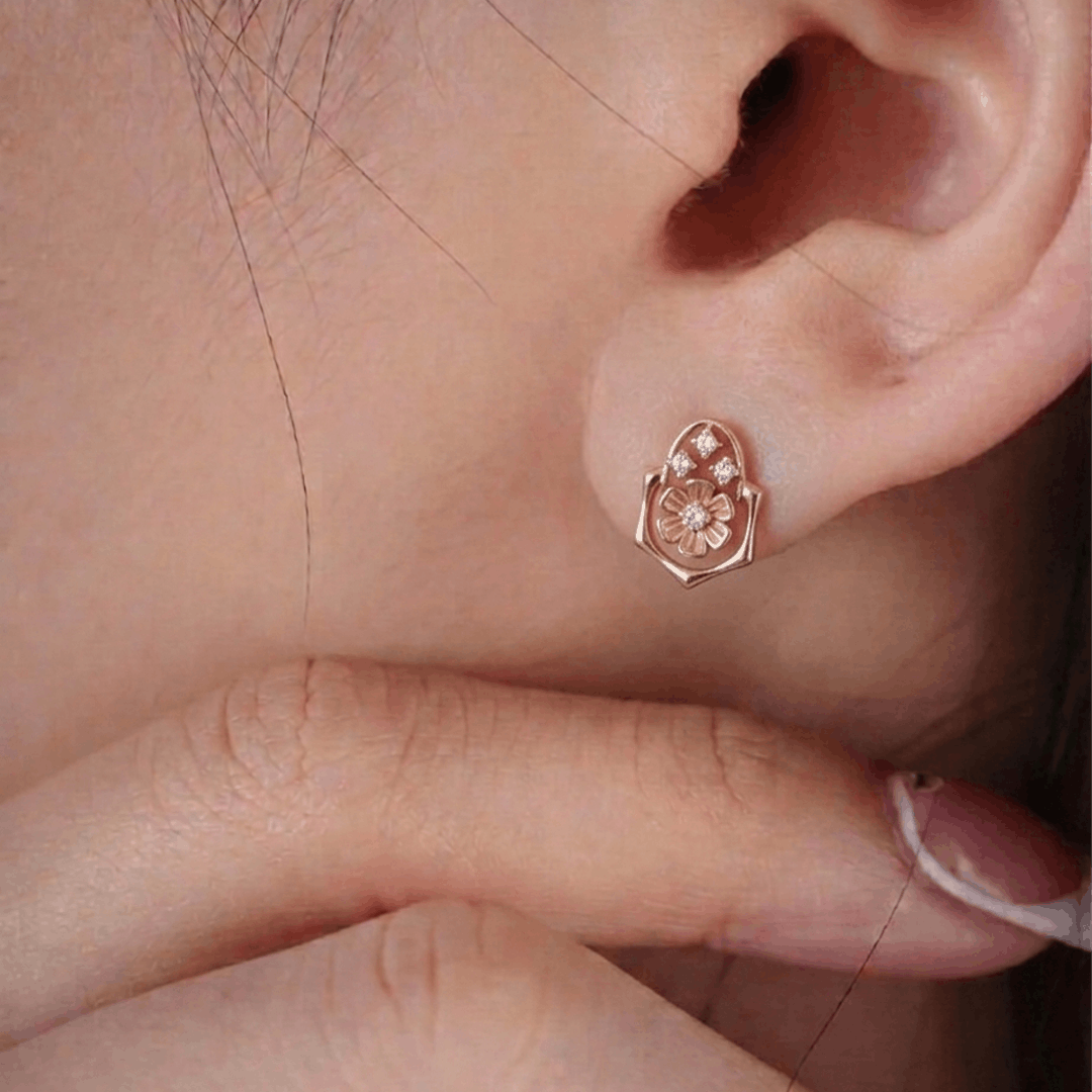 Blossoming Hexagon 18K Rose Gold Diamond Stud Earrings