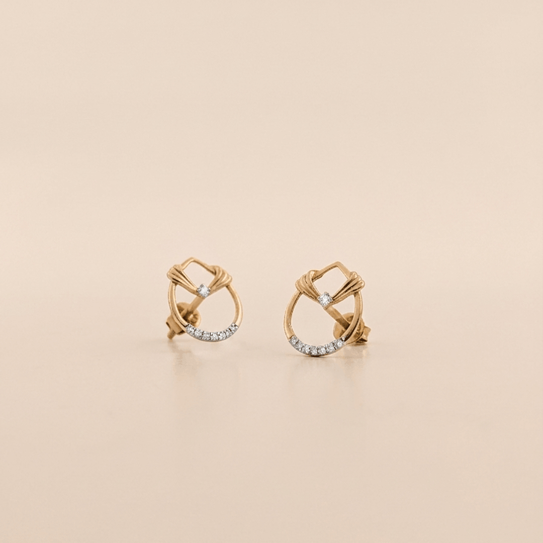Elegant Sculpted Knot & Halo Diamond Stud Earrings in 18K Rose Gold