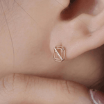 Load image into Gallery viewer, Modern Architectural Geometric Diamond Stud Earrings in 18K Rose Gold
