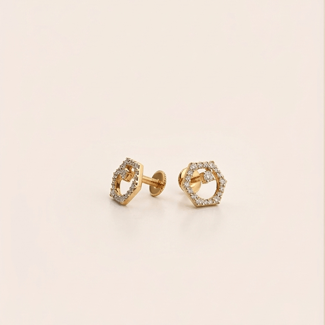 Geometric Open Hexagon Diamond Stud Earrings in 18K Rose Gold