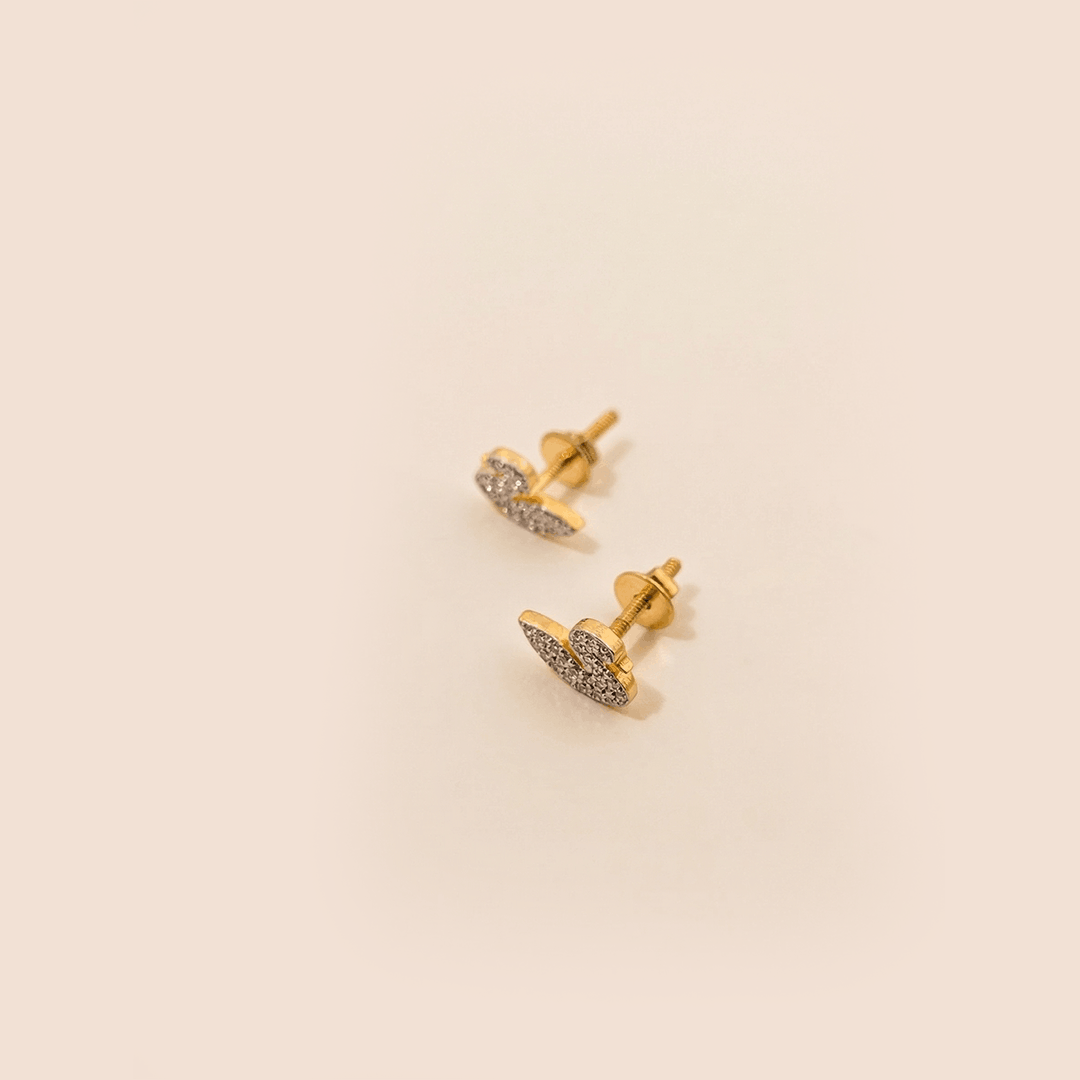 Graceful Swan Pavé Diamond Stud Earrings in 18K Yellow Gold