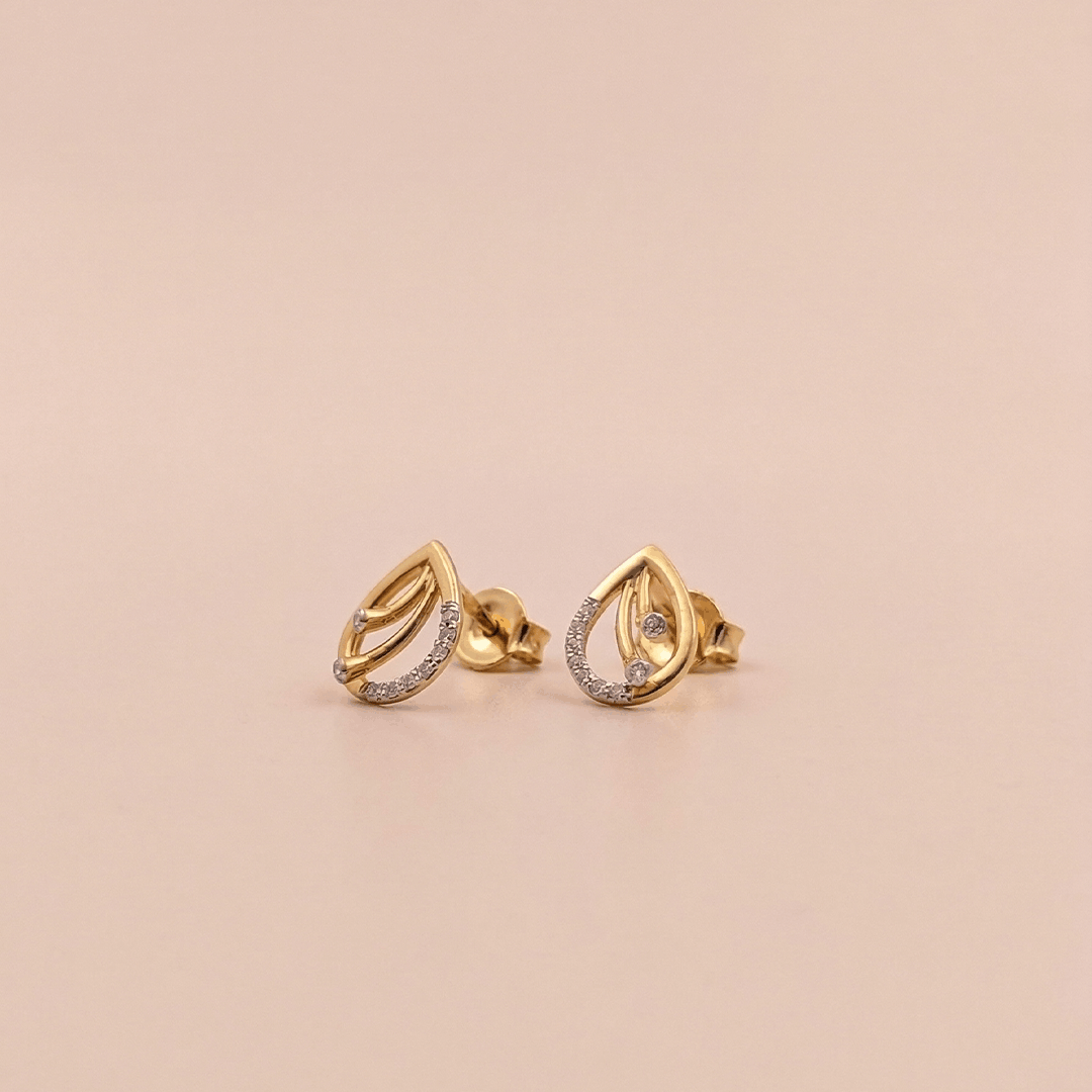 Sweeping Teardrop Halo 18K Yellow Gold Diamond Stud Earrings