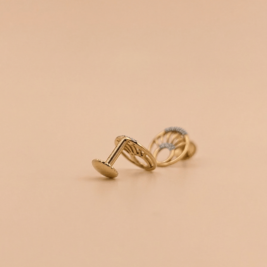 Radiant Sunburst Open Oval Diamond Stud Earrings in 18K Yellow Gold