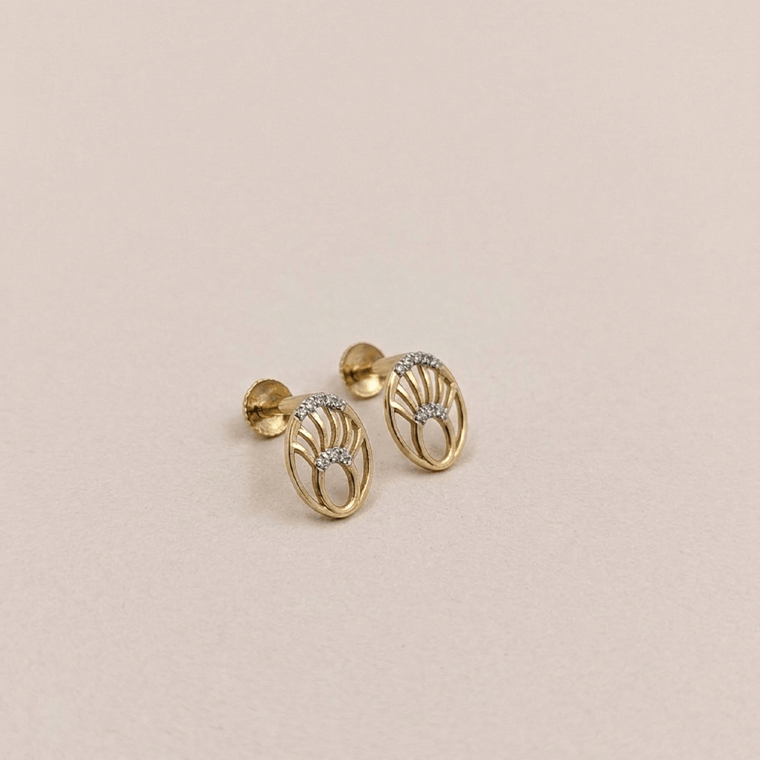 Radiant Sunburst Open Oval Diamond Stud Earrings in 18K Yellow Gold