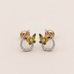 Load image into Gallery viewer, Enchanting Enamel Butterfly Open Hoop Diamond Stud Earrings in 18K Rose Gold
