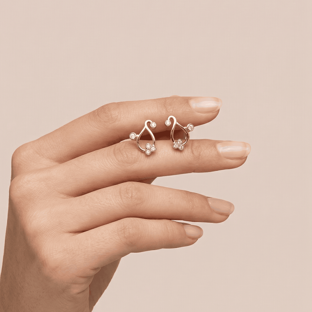 Abstract Floral Swirl Diamond Stud Earrings in 18K Rose Gold