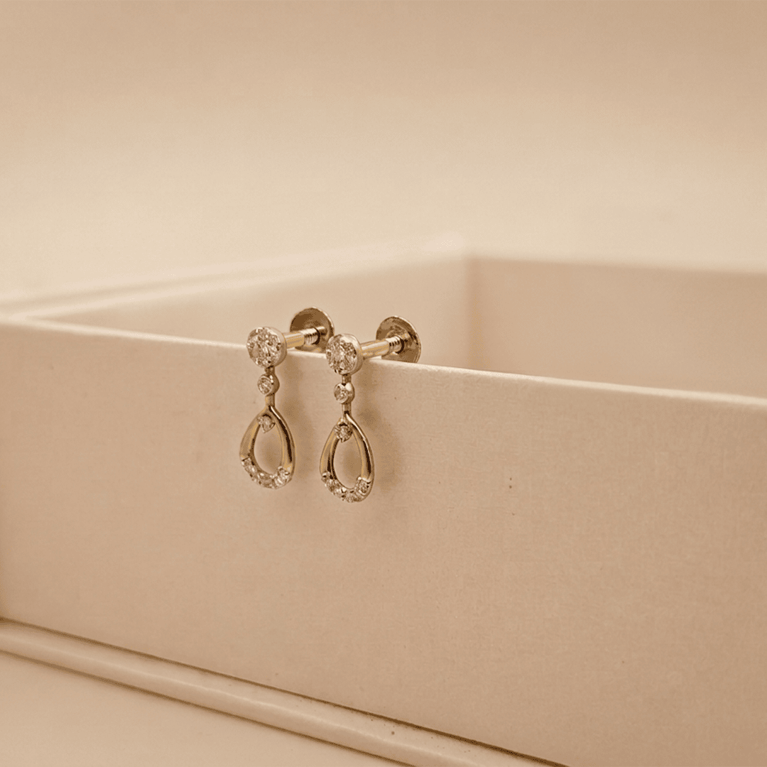 Radiant Teardrop Dangle Diamond Stud Earrings in 18K Yellow Gold