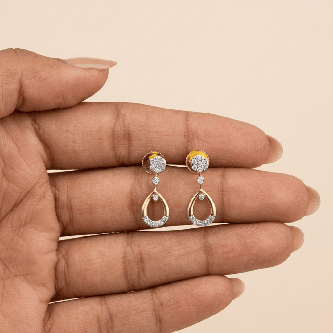 Radiant Teardrop Dangle Diamond Stud Earrings in 18K Yellow Gold