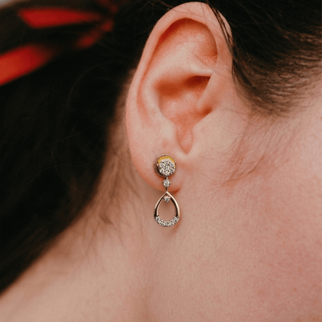 Radiant Teardrop Dangle Diamond Stud Earrings in 18K Yellow Gold