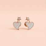Load image into Gallery viewer, Whimsical Star &amp; Pavé Heart Diamond Stud Earrings in 18K Rose Gold
