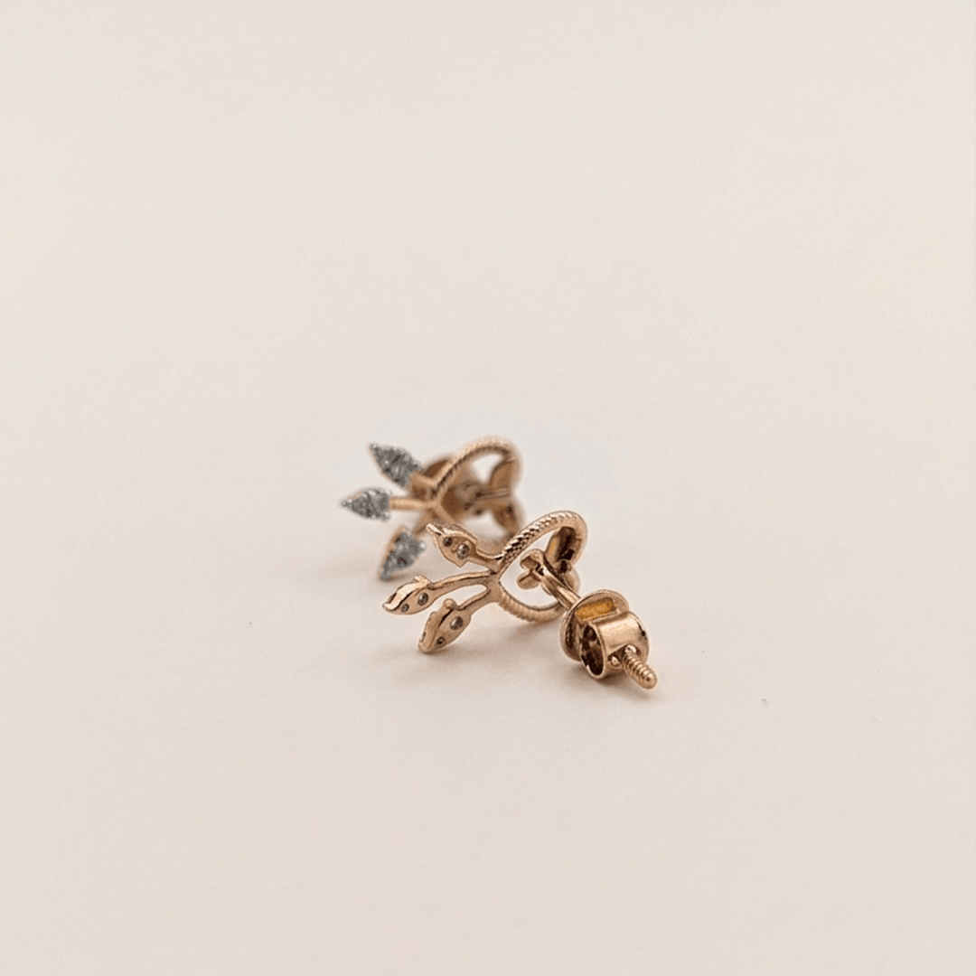 Whimsical Butterfly & Heart Diamond Stud Earrings in 18K Rose Gold