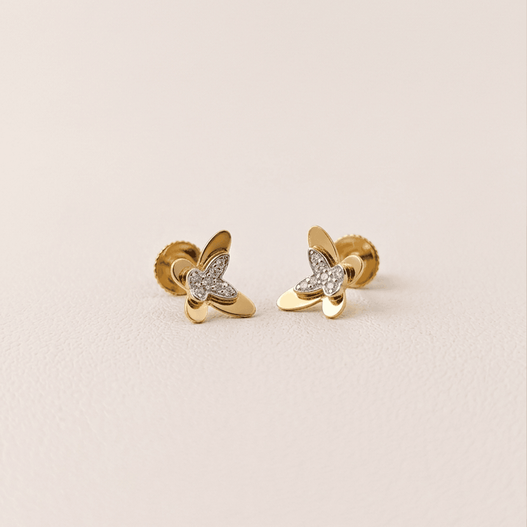 Layered Butterfly Diamond Stud Earrings in 18K Yellow Gold
