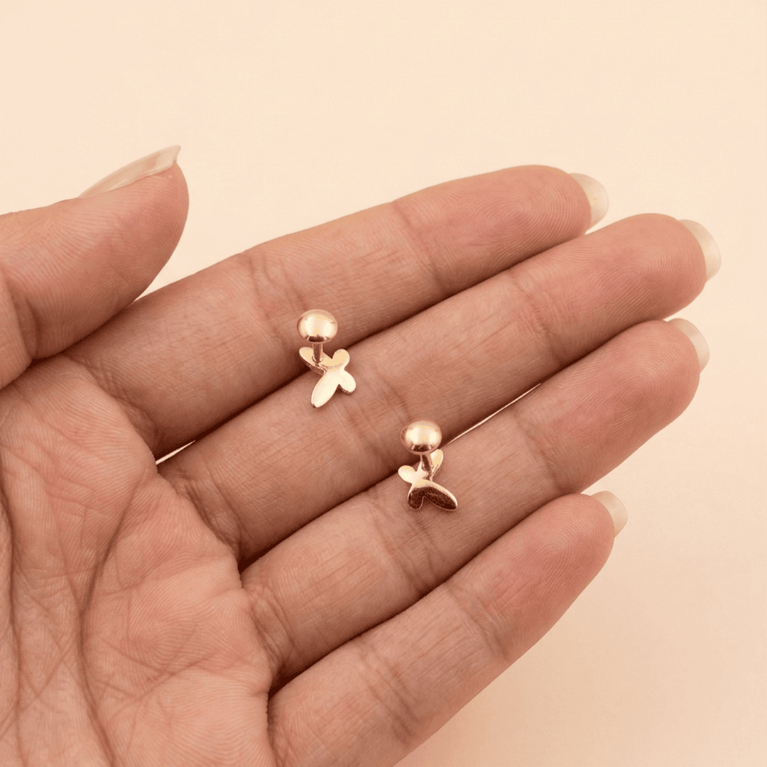 Layered Butterfly Diamond Stud Earrings in 18K Yellow Gold