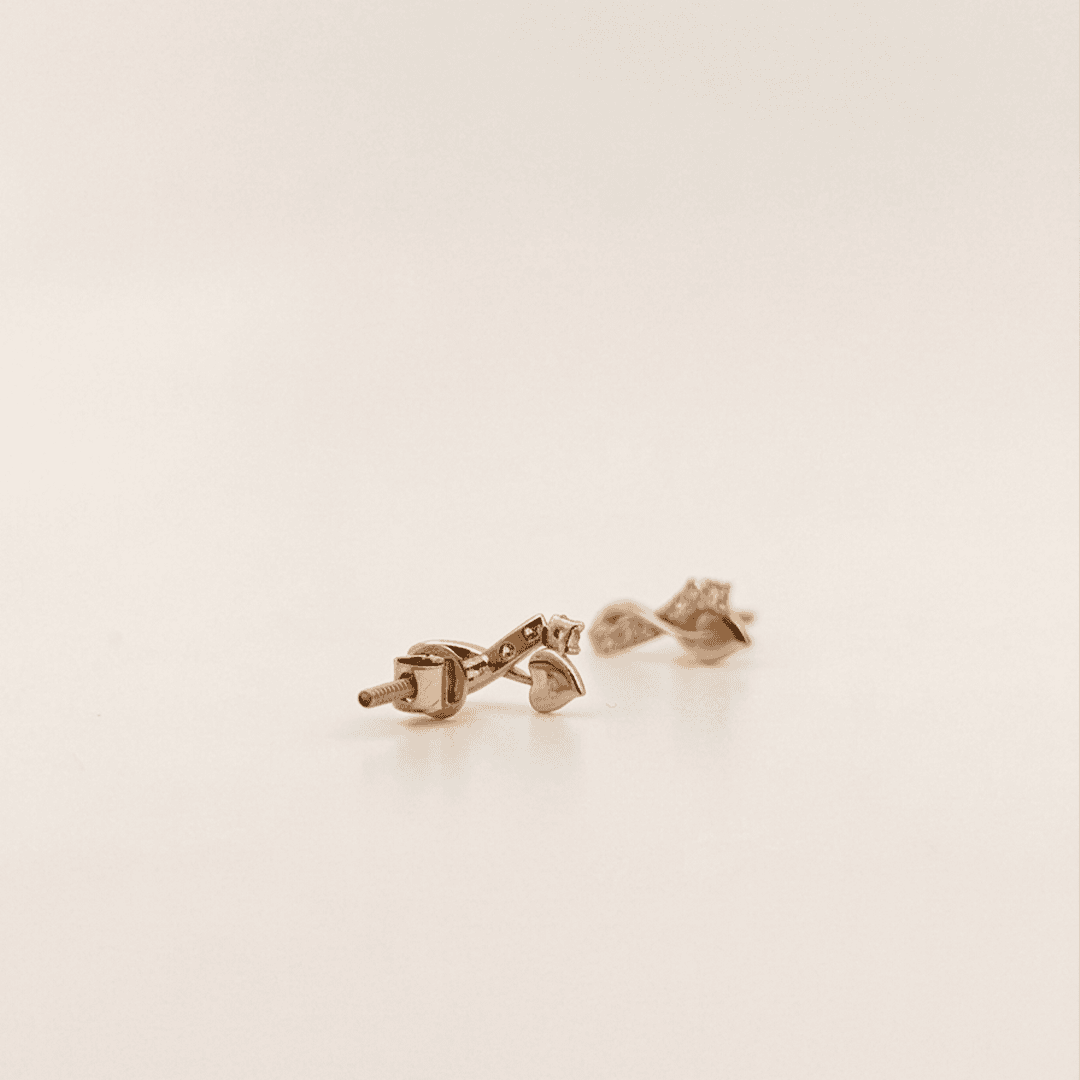 Diamond Infinity Ribbon & Heart Stud Earrings in 18K Rose Gold