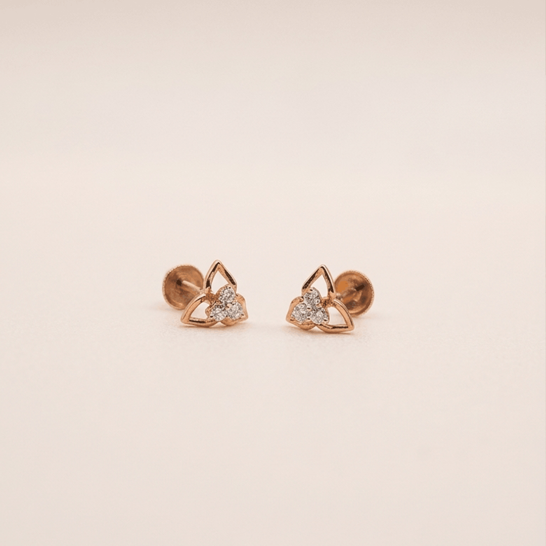 Petite Trefoil Floral Diamond Stud Earrings in 18K Rose Gold