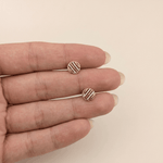 Load image into Gallery viewer, Modern Geometric Striped Disc Diamond Stud Earrings in 18K Rose Gold
