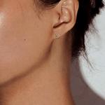 Load image into Gallery viewer, Modern Geometric Striped Disc Diamond Stud Earrings in 18K Rose Gold
