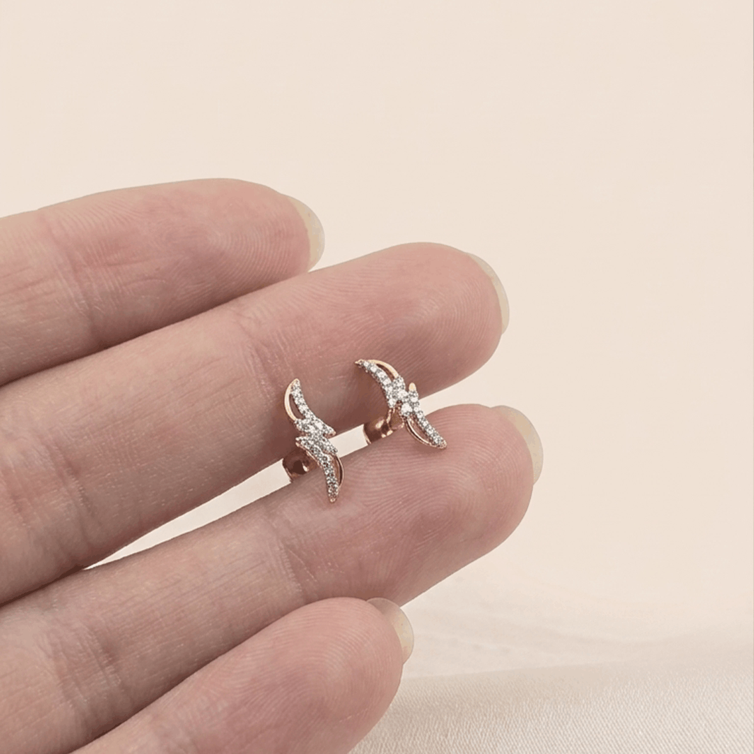 Delicate Sweeping Wave Diamond Stud Earrings in 18K Yellow Gold
