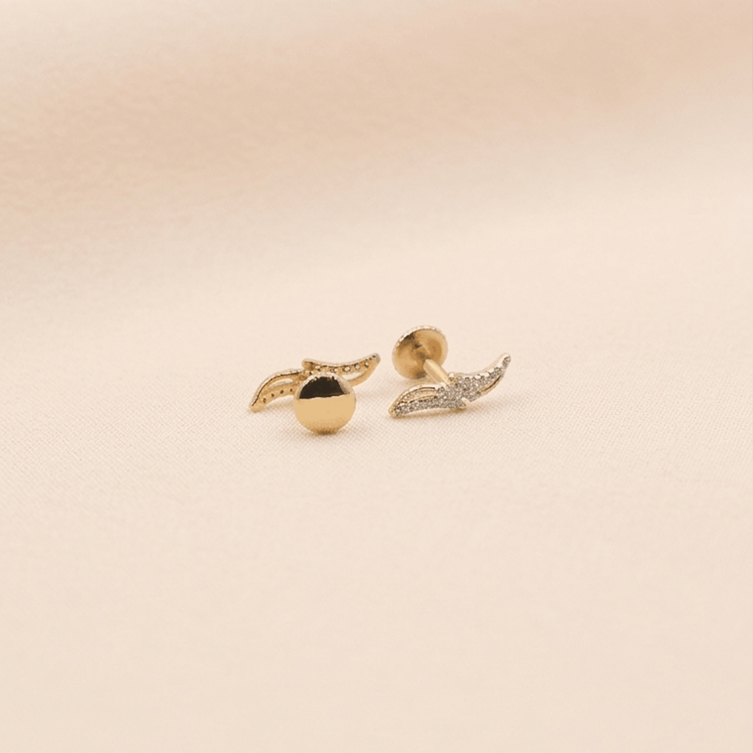 Delicate Sweeping Wave Diamond Stud Earrings in 18K Yellow Gold