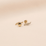 Load image into Gallery viewer, Delicate Sweeping Wave Diamond Stud Earrings in 18K Yellow Gold
