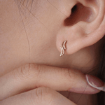Load image into Gallery viewer, Delicate Sweeping Wave Diamond Stud Earrings in 18K Yellow Gold
