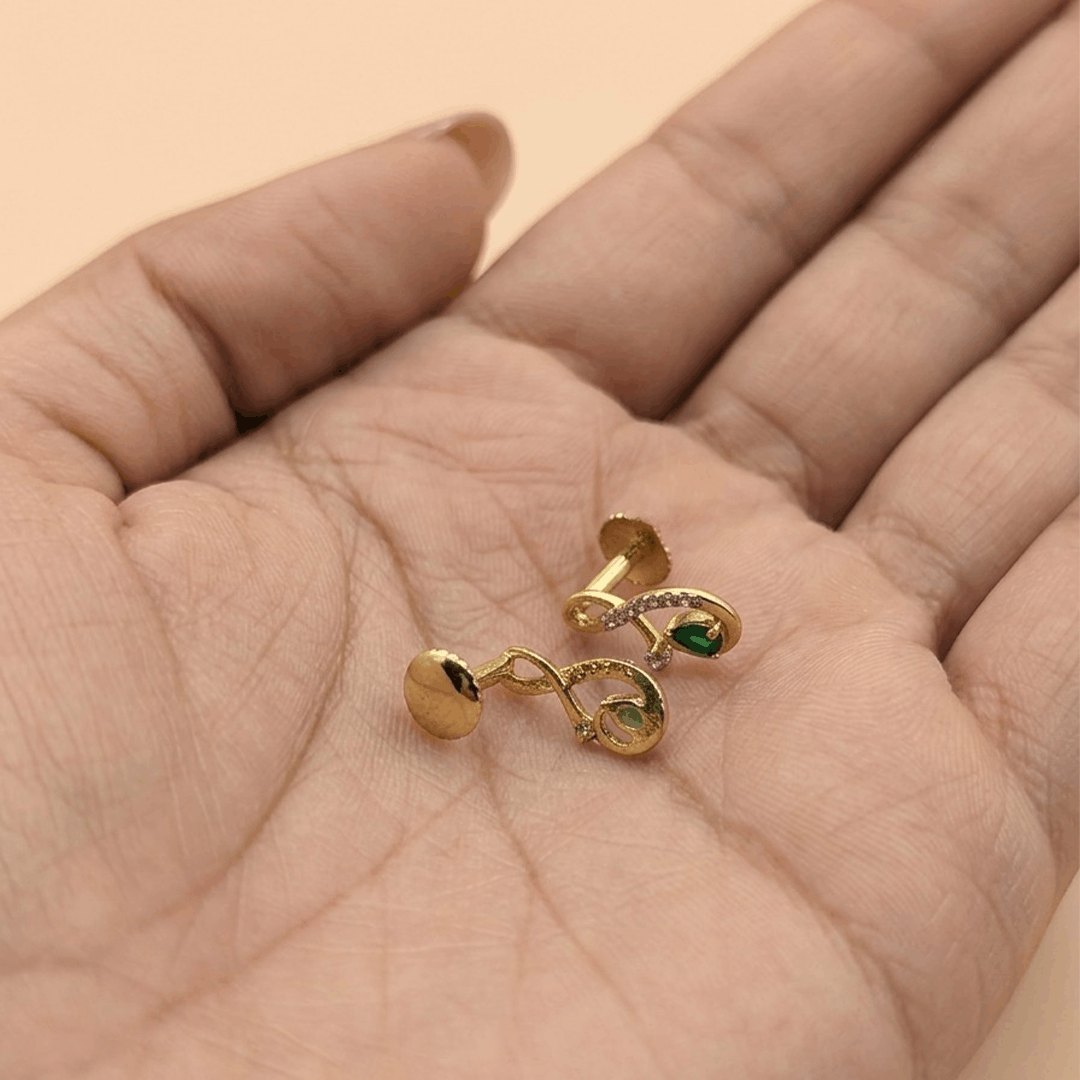 Pear-Cut Synthetic Emerald & Diamond Infinity Swirl Stud Earrings in 18K Yellow Gold