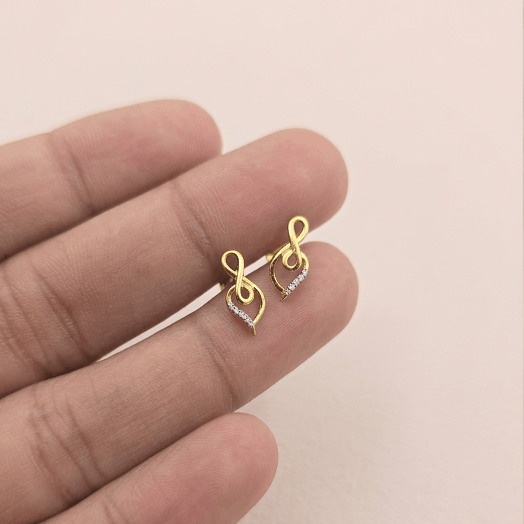 Elegant Treble Clef Diamond Stud Earrings in 18K Yellow Gold
