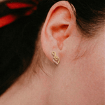Load image into Gallery viewer, Elegant Treble Clef Diamond Stud Earrings in 18K Yellow Gold
