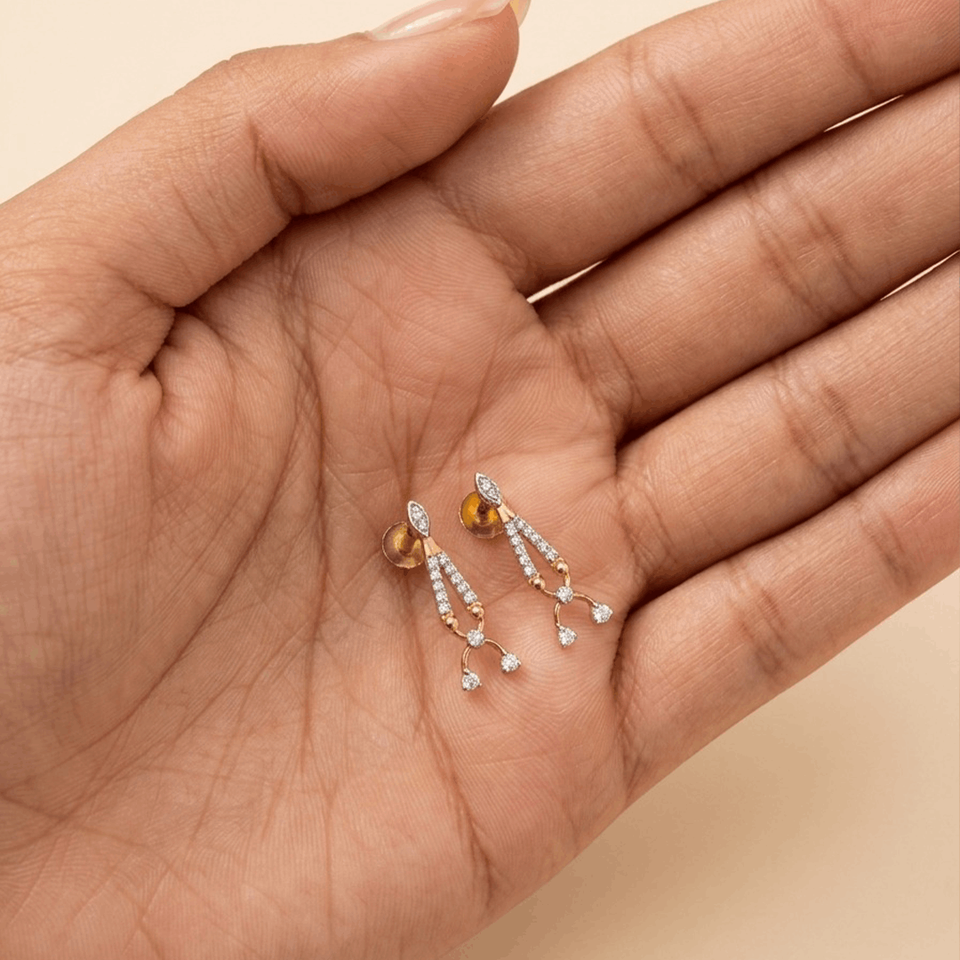 Delicate Articulated Geometric Diamond Dangle Earrings in 18K Rose Gold