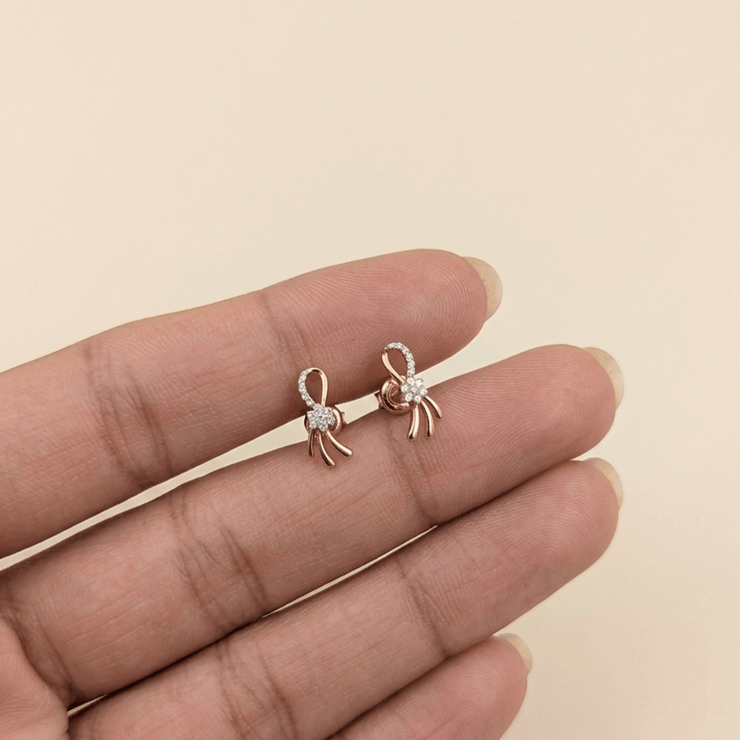 Delicate Ribbon Bow Diamond Stud Earrings in 18K Rose Gold