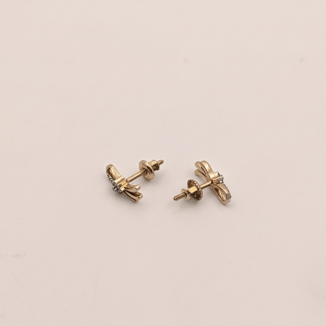 Delicate Ribbon Bow Diamond Stud Earrings in 18K Rose Gold