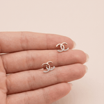 Load image into Gallery viewer, Elegant Interlocking Double Crescent Diamond Stud Earrings in 18K Rose Gold
