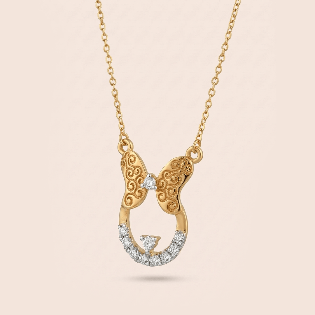 Filigree Butterfly & Diamond Crescent Necklace in 18K Rose Gold