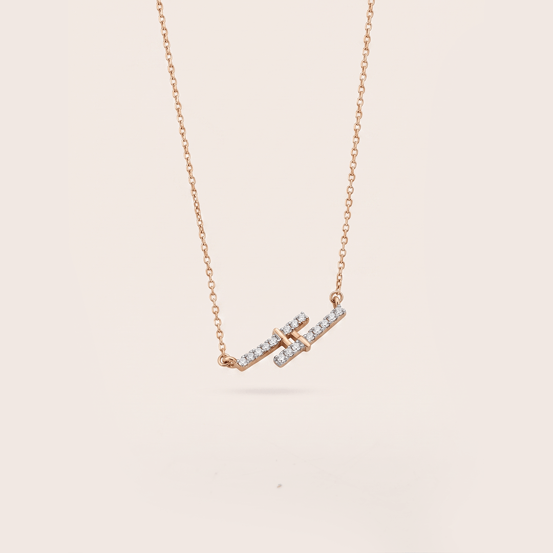 Modern Asymmetrical Double Bar Diamond Necklace in 18K Rose Gold