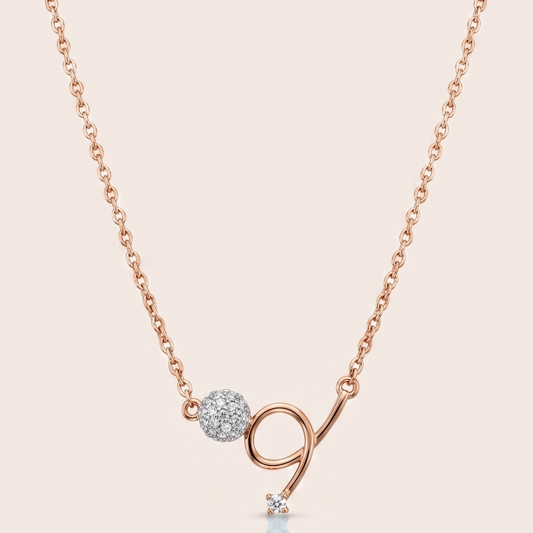 Modern Abstract Loop & Pavé Sphere Diamond Necklace in 18K Rose Gold