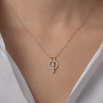 Load image into Gallery viewer, Modern Interlocking Halo &amp; Linear Drop Diamond Necklace in 18K Rose Gold
