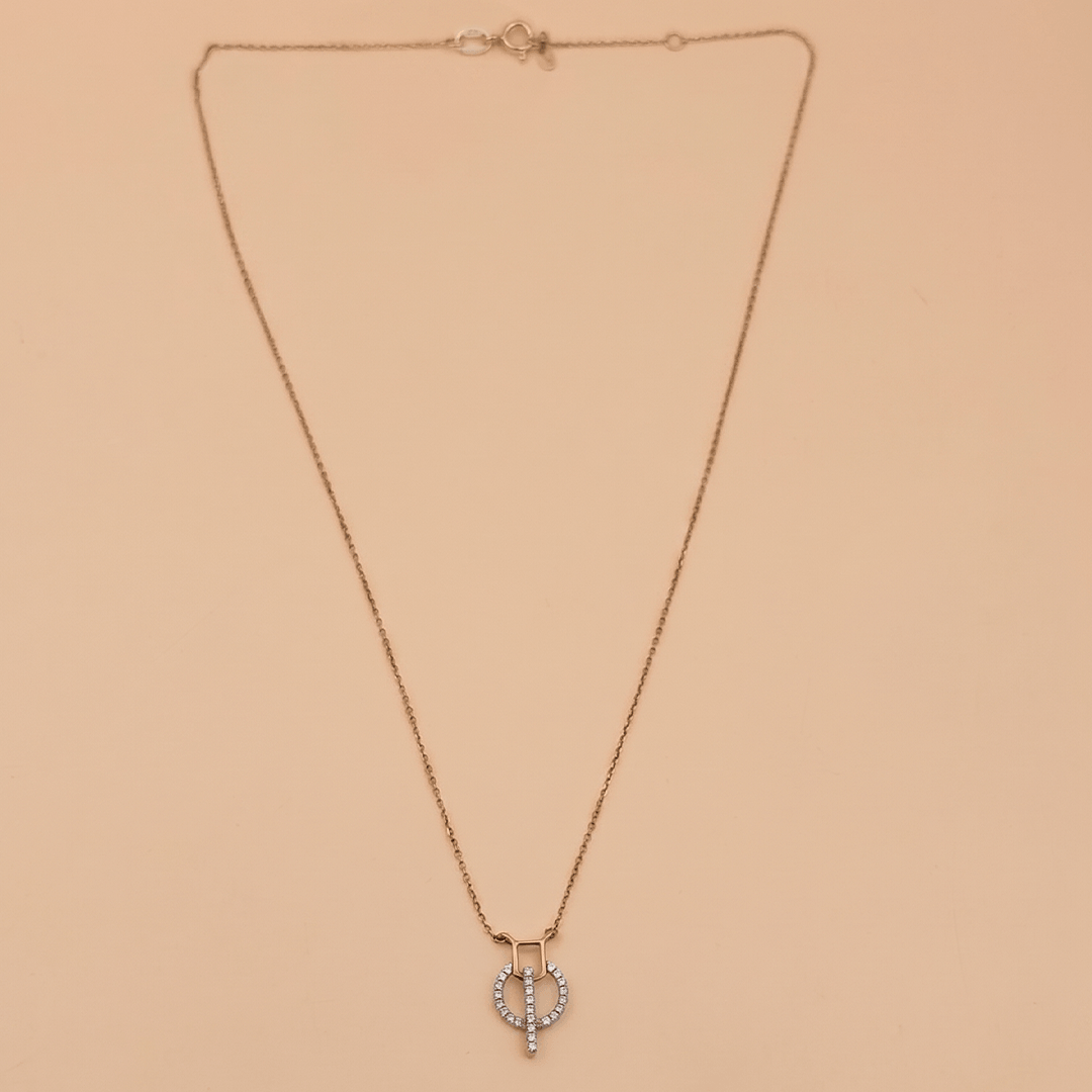 Modern Interlocking Halo & Linear Drop Diamond Necklace in 18K Rose Gold