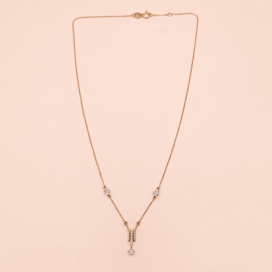 Elegant Y-Drop Diamond Solitaire Necklace in 18K Rose Gold