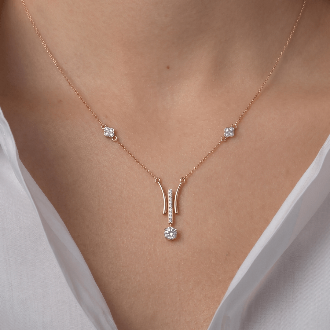 Elegant Y-Drop Diamond Solitaire Necklace in 18K Rose Gold