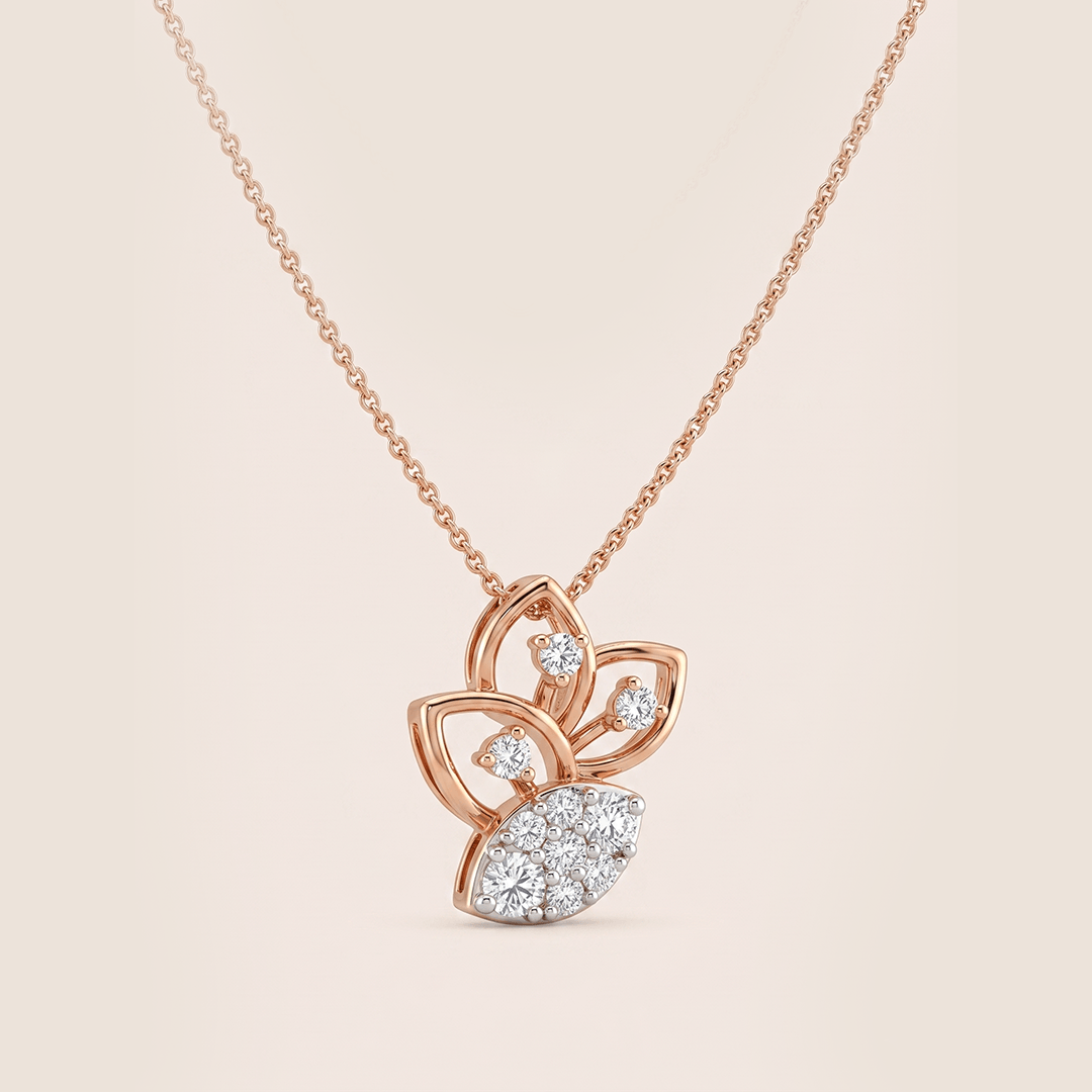 Graceful Floral Teardrop Diamond Necklace in 18K Rose Gold