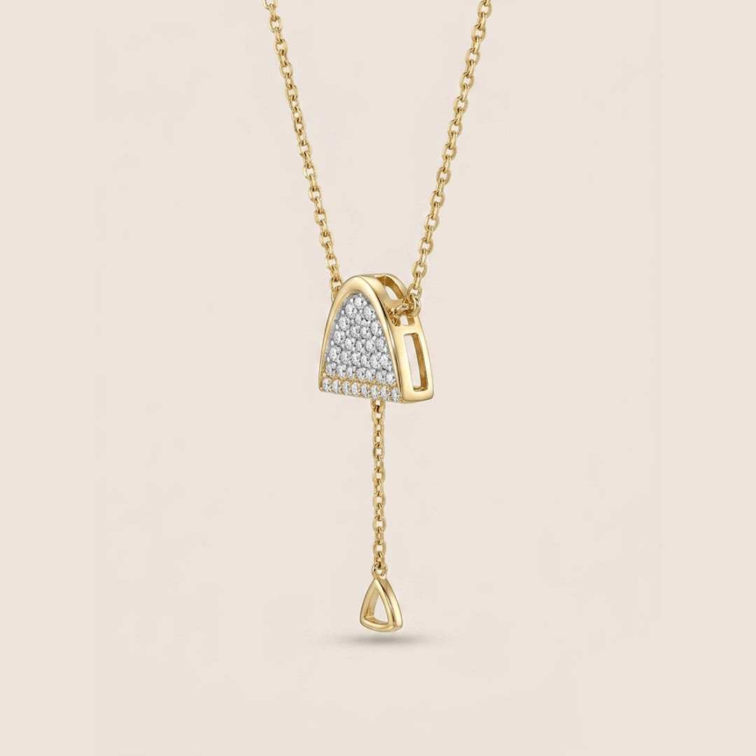 Modern Pavé Arch & Triangle Drop Lariat Necklace in 18K Yellow Gold